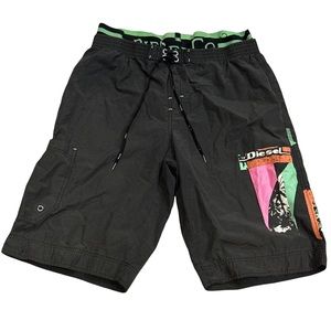 DIESEL men's black multi coloured mesh-lined swim trunks, size xl 36" waist.